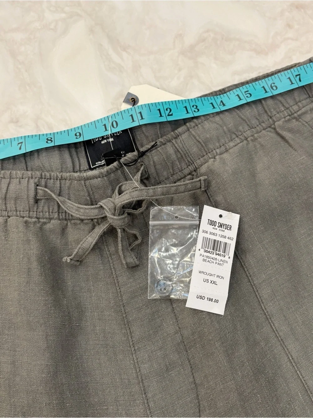 Todd Snyder Men’s Straight Fit Linen Beach Pant Size XXL New Wrought Iron